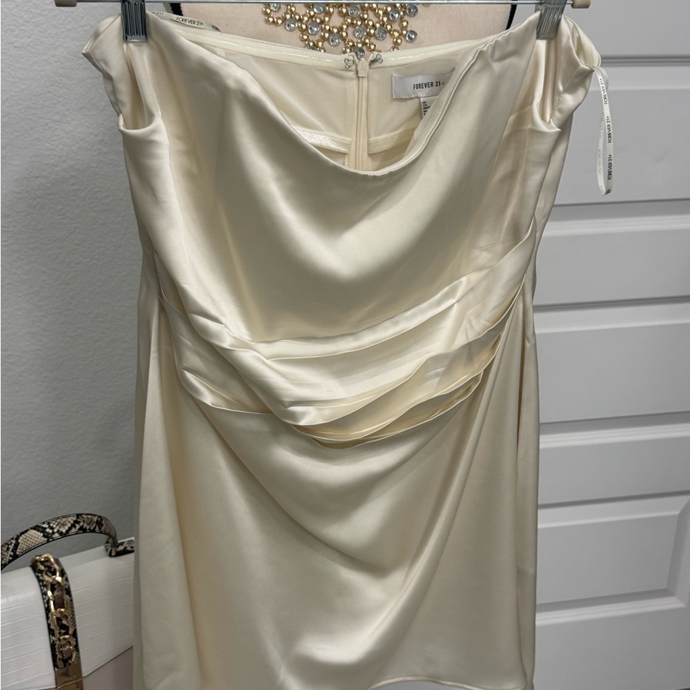 Forever 21 Cream Ruched Slip Dress
